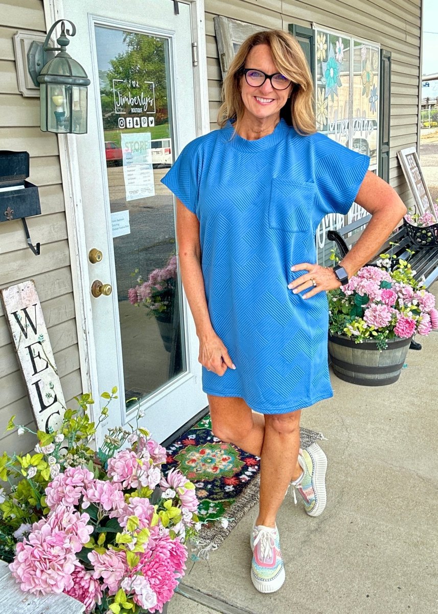 Textured T Shirt Dress - Dusty Blue - Casual Dress - Jimberly's Boutique - Olive Branch - Mississippi