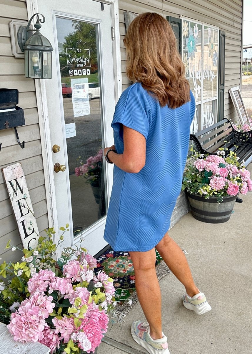 Textured T Shirt Dress - Dusty Blue - Casual Dress - Jimberly's Boutique - Olive Branch - Mississippi
