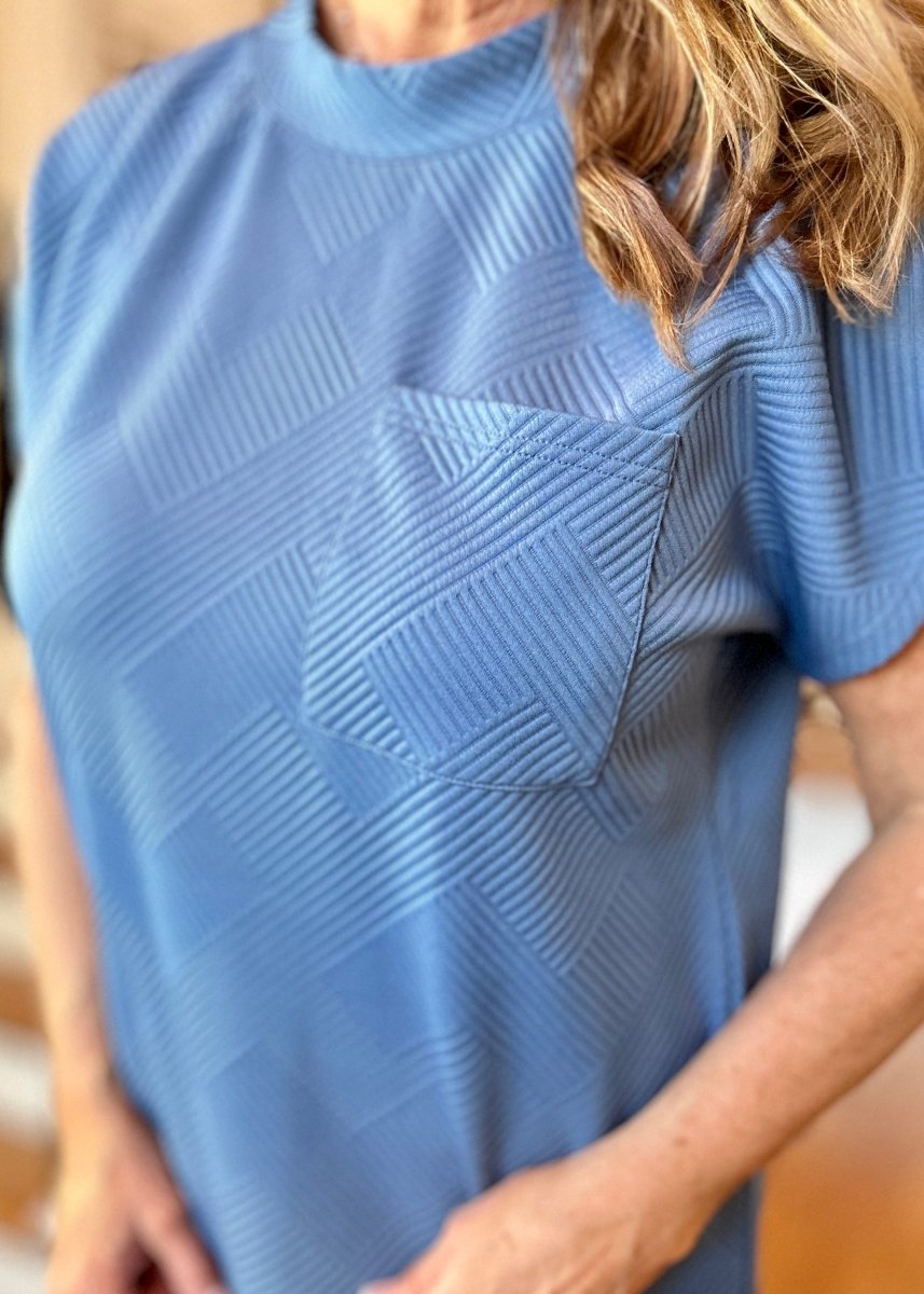 Textured T Shirt Dress - Dusty Blue Jimberly's Boutique Textured T Shirt Dress - Dusty Blue Jimberly's Boutique