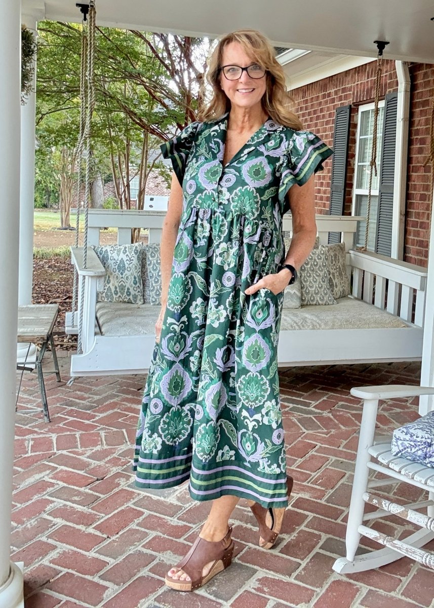 Tiered Charm Dress - Green Combo | Entro - entro dress - Jimberly's Boutique - Olive Branch - Mississippi