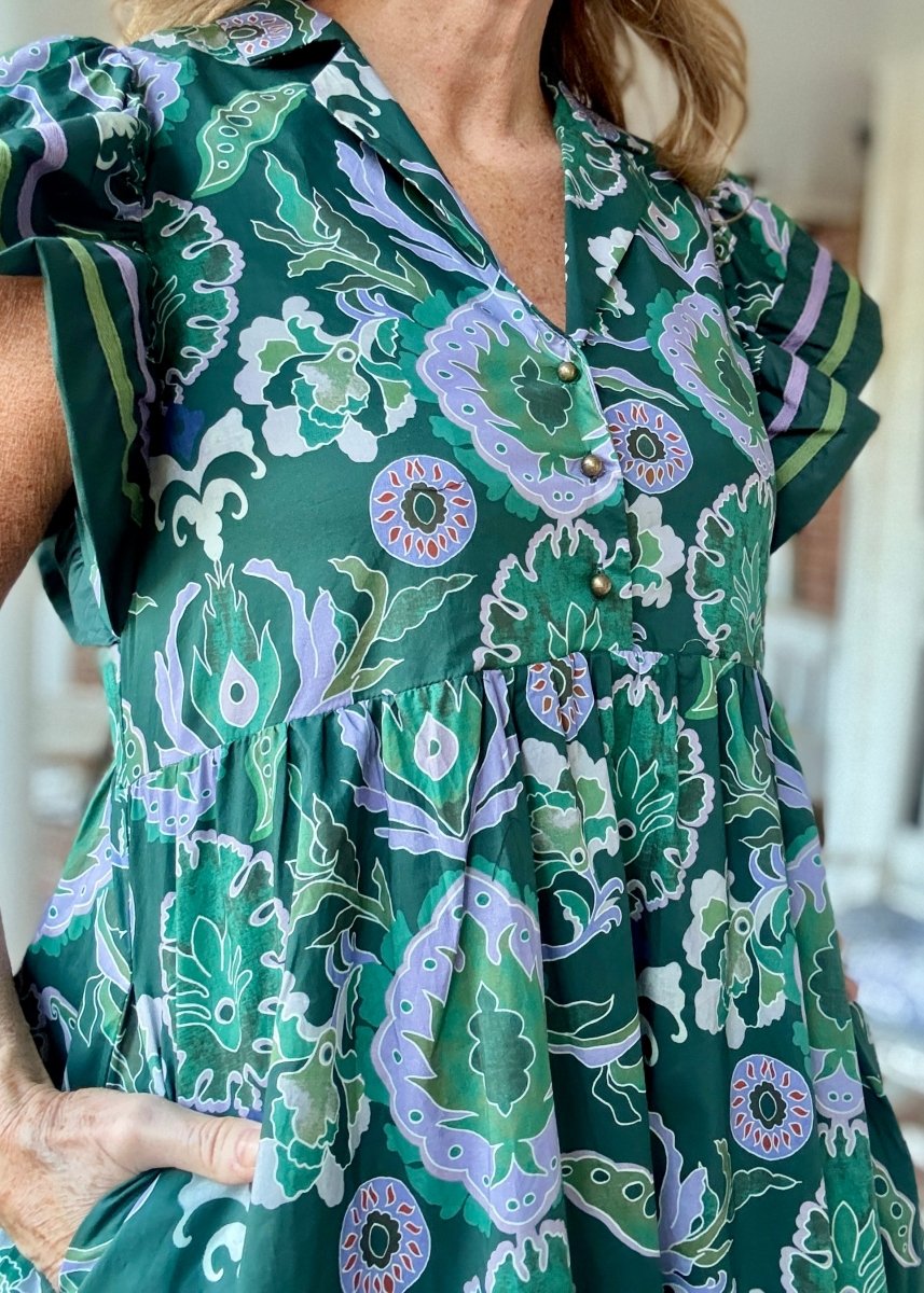 Tiered Charm Dress - Green Combo | Entro - entro dress - Jimberly's Boutique - Olive Branch - Mississippi