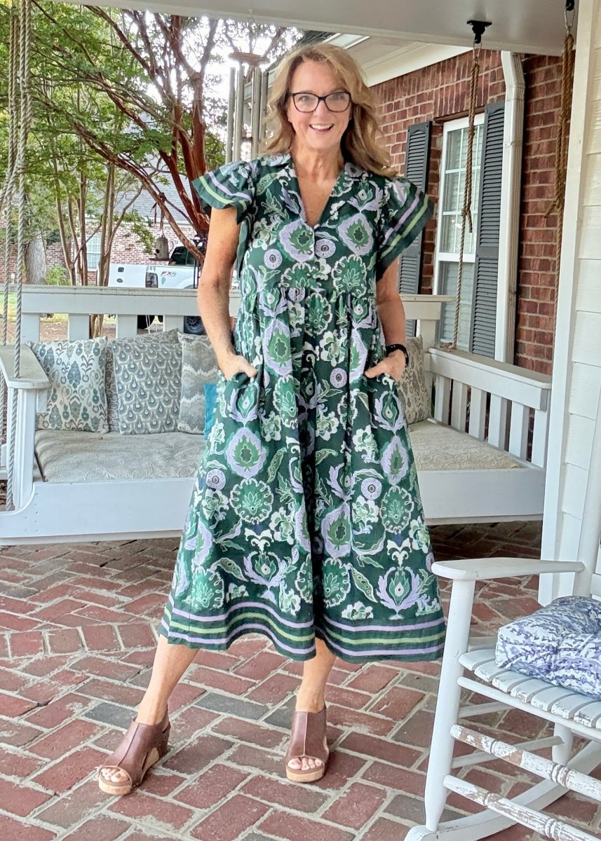 Tiered Charm Dress - Green Combo | Entro - entro dress - Jimberly's Boutique - Olive Branch - Mississippi