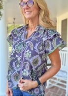 Tiered Charm Top - Navy Combo | Entro - Entro Top - Jimberly's Boutique - Olive Branch - Mississippi