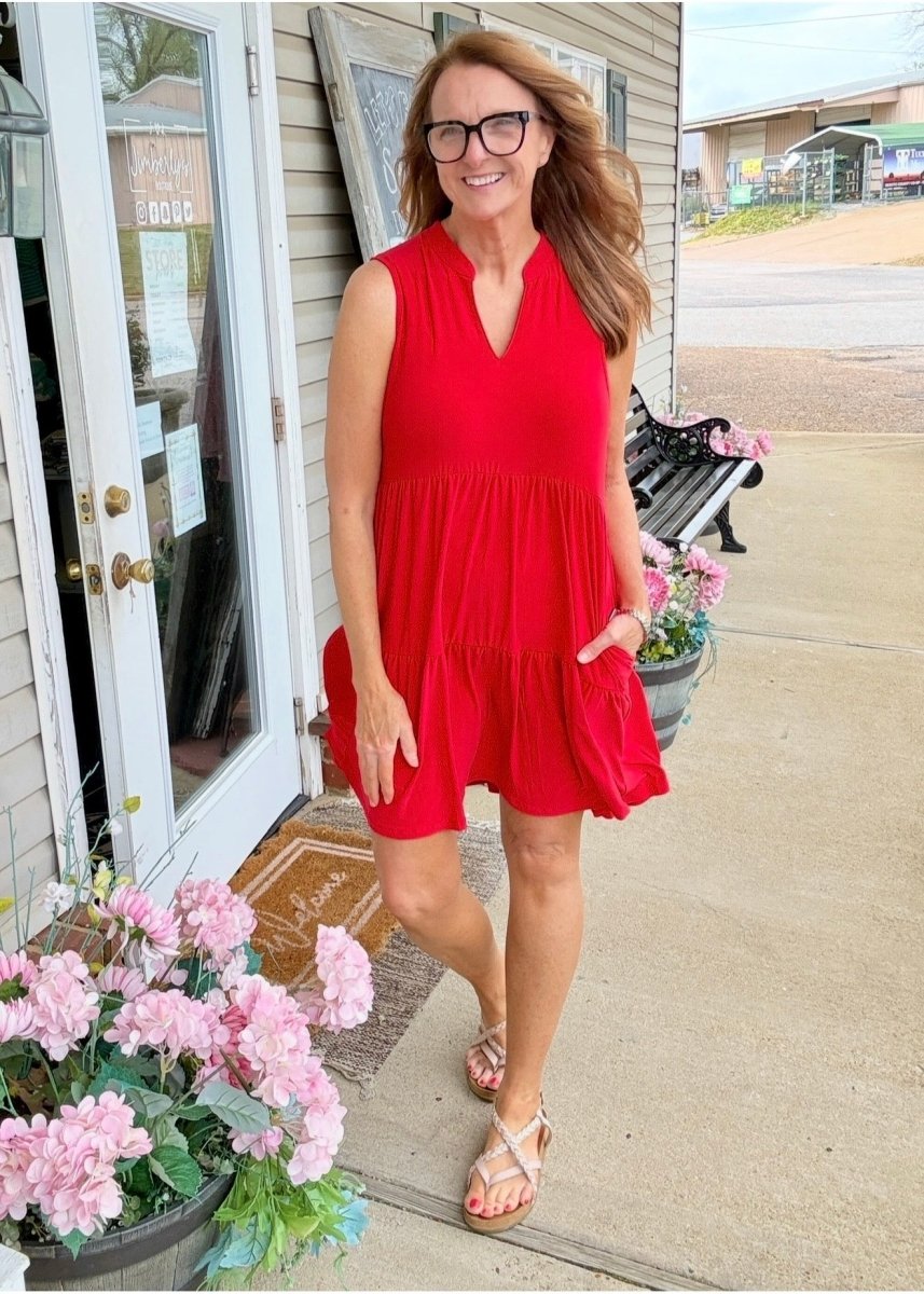 Tiered Dress - Red | Dear Scarlett - Dear Scarlett Wrinkle Free Dress - Jimberly's Boutique - Olive Branch - Mississippi
