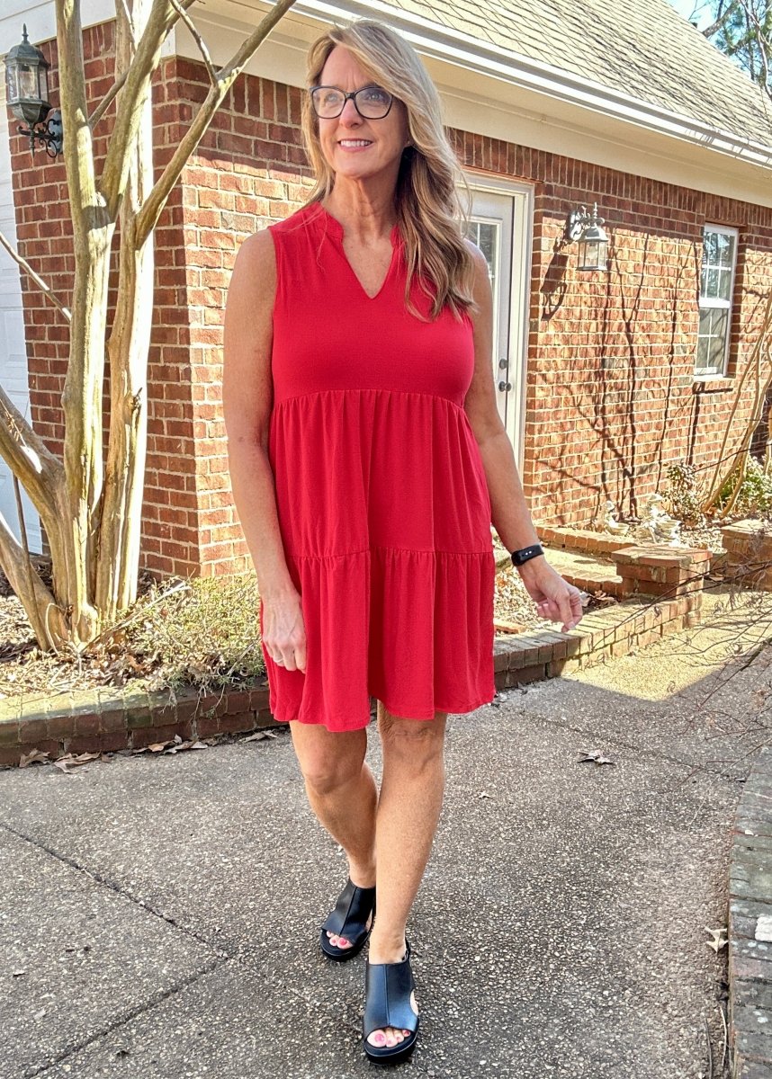 Tiered Dress - Red | Dear Scarlett (S - 3X) - Dear Scarlett Wrinkle Free Dress - Jimberly's Boutique - Olive Branch - Mississippi