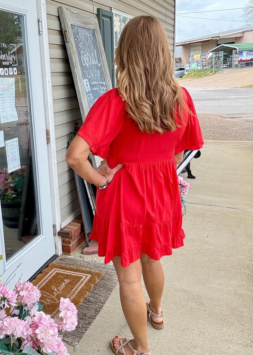 Tiered Smocked Waist Dress - Red | Umgee - Umgee Dress - Jimberly's Boutique - Olive Branch - Mississippi