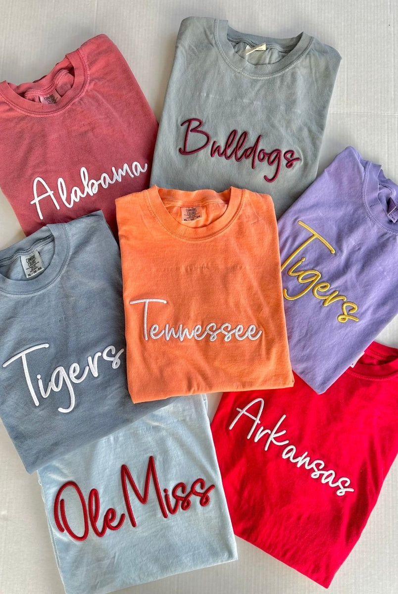 Tigers 3D Puff Embroidered Comfort Colors T-shirt - Blue Jean - Embroidered Comfort Colors -Jimberly's Boutique-Olive Branch-Mississippi