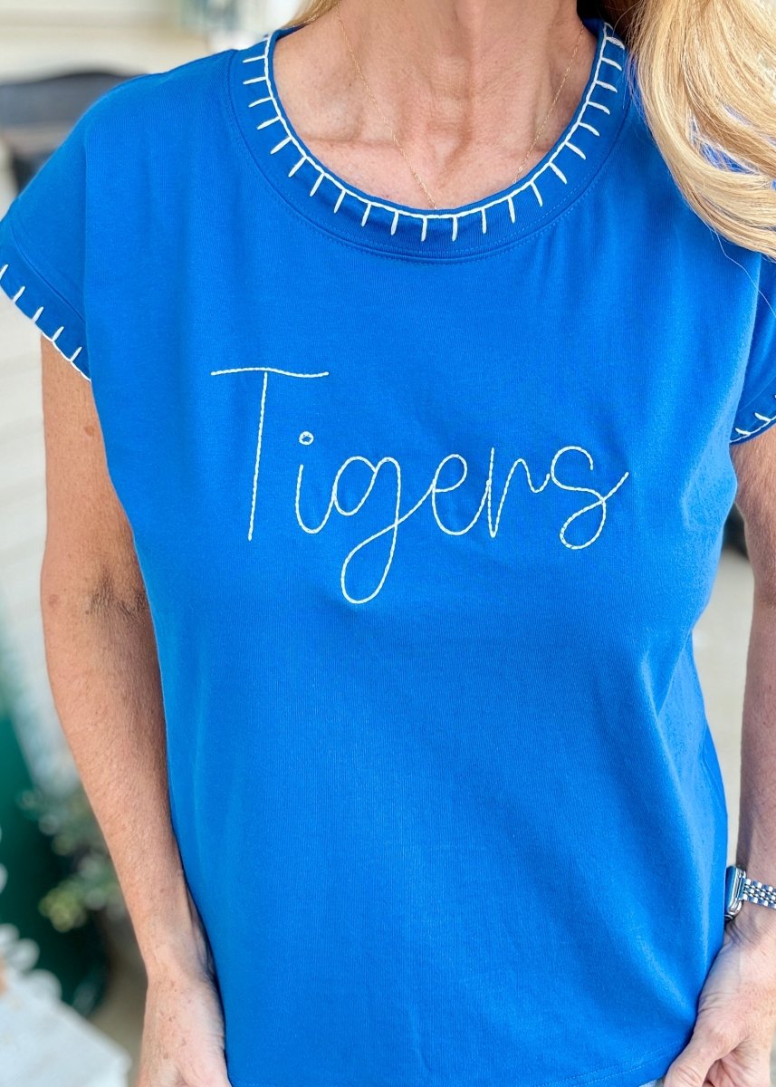 Tigers Embroidered Stitch Detail Top - embroidered t shirt -Jimberly's Boutique-Olive Branch-Mississippi