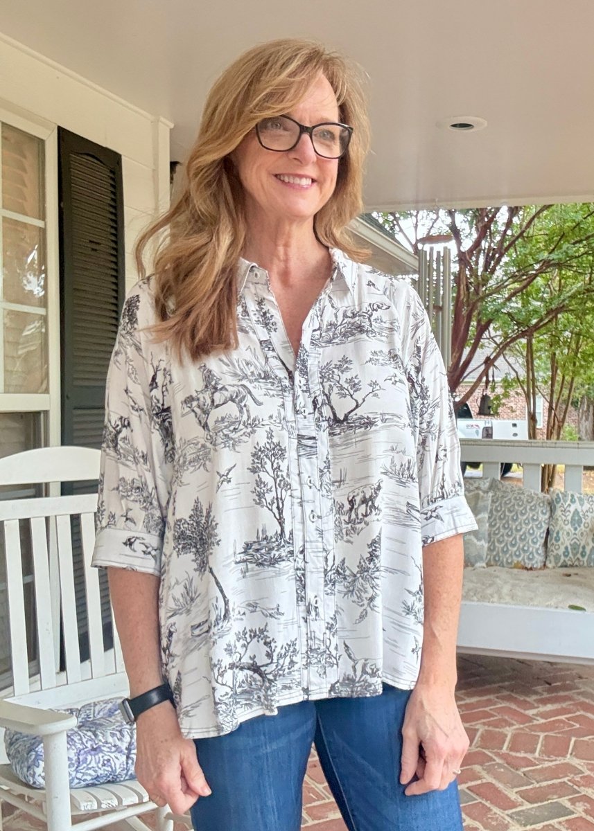 Toile Button Down Top - Black | Umgee - Umgee Top - Jimberly's Boutique - Olive Branch - Mississippi