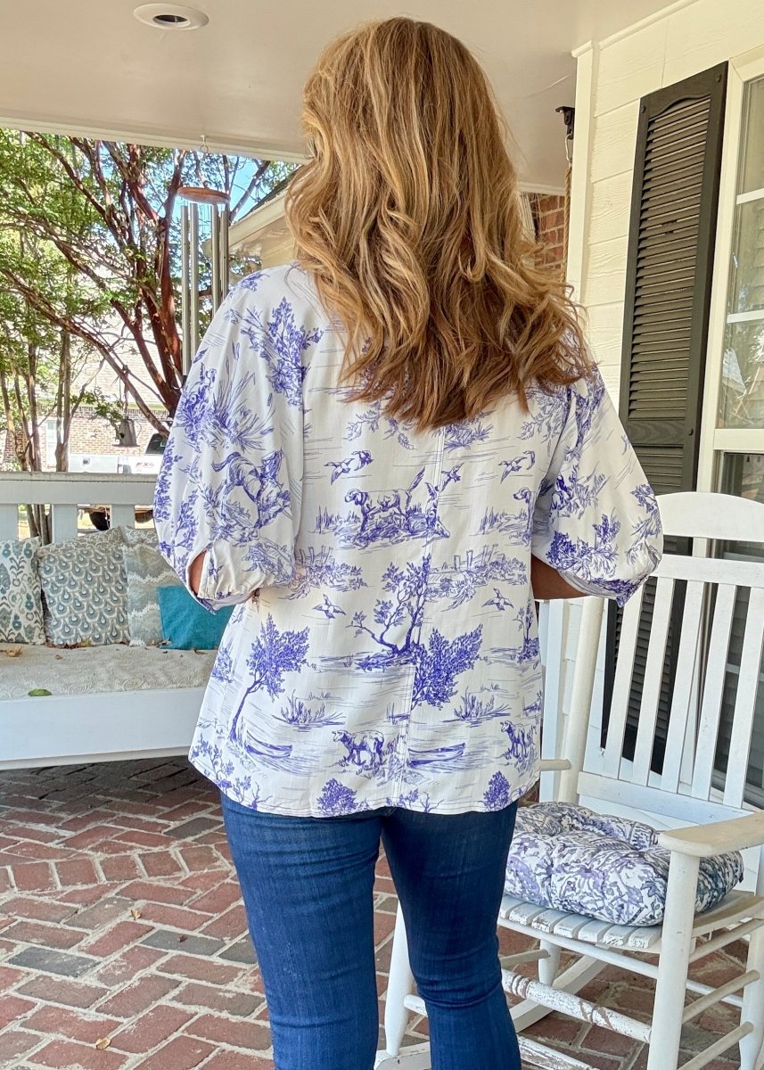 Toile Button Down Top - Blue | Umgee - Umgee Top - Jimberly's Boutique - Olive Branch - Mississippi