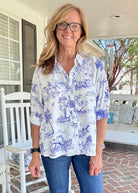 Toile Button Down Top - Blue | Umgee - Umgee Top - Jimberly's Boutique - Olive Branch - Mississippi