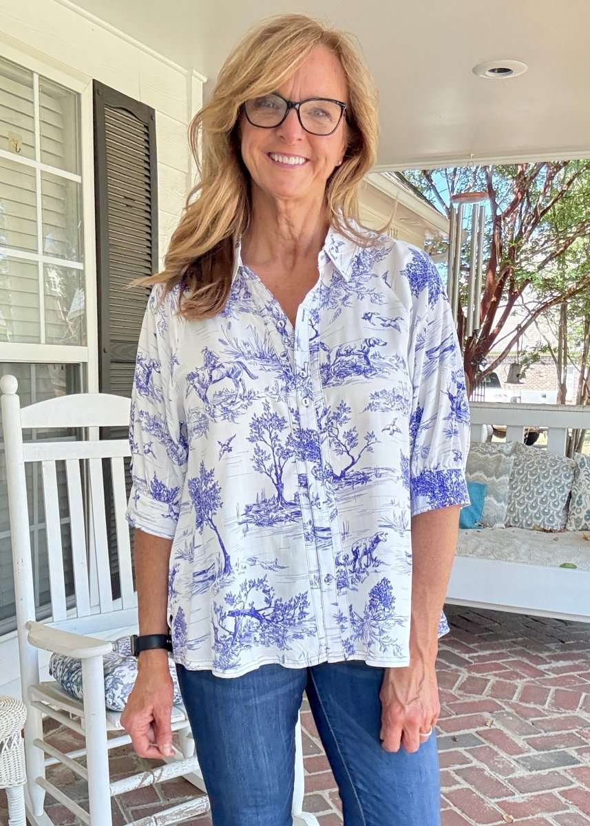 Toile Button Down Top - Blue | Umgee - Umgee Top - Jimberly's Boutique - Olive Branch - Mississippi