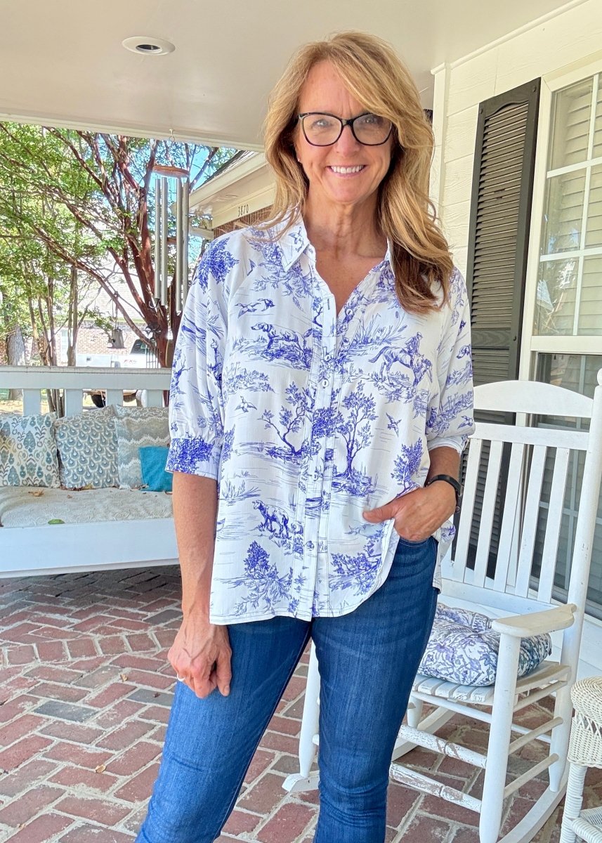 Toile Button Down Top - Blue | Umgee - Umgee Top - Jimberly's Boutique - Olive Branch - Mississippi