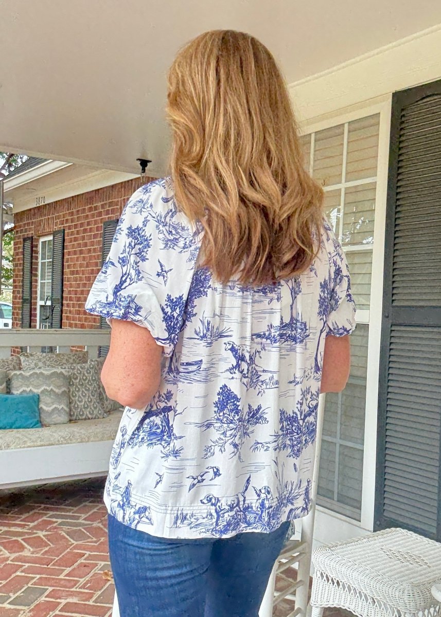 Toile Smock Neck Top - Blue | Umgee - Umgee Top - Jimberly's Boutique - Olive Branch - Mississippi