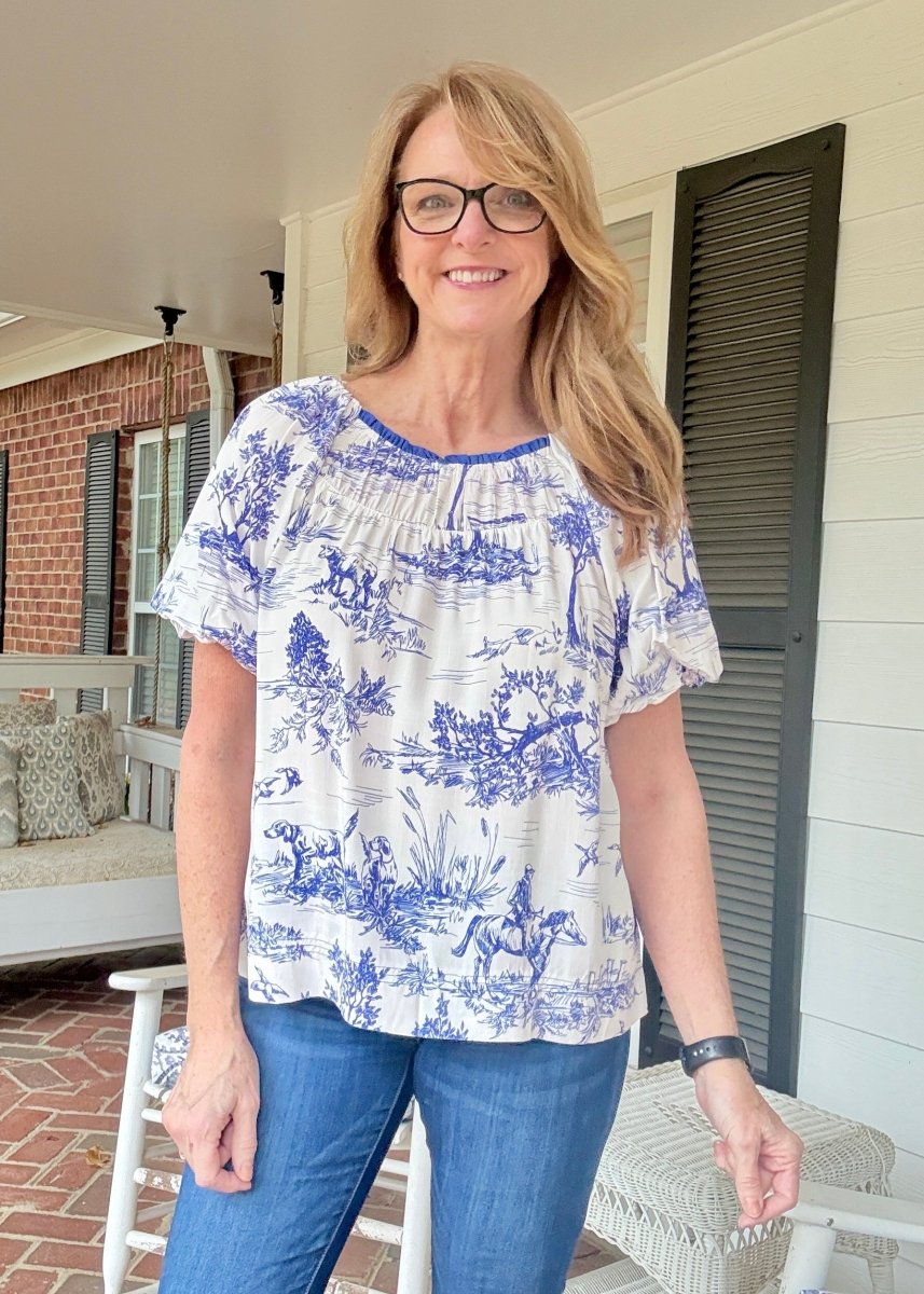 Toile Smock Neck Top - Blue | Umgee - Umgee Top - Jimberly's Boutique - Olive Branch - Mississippi