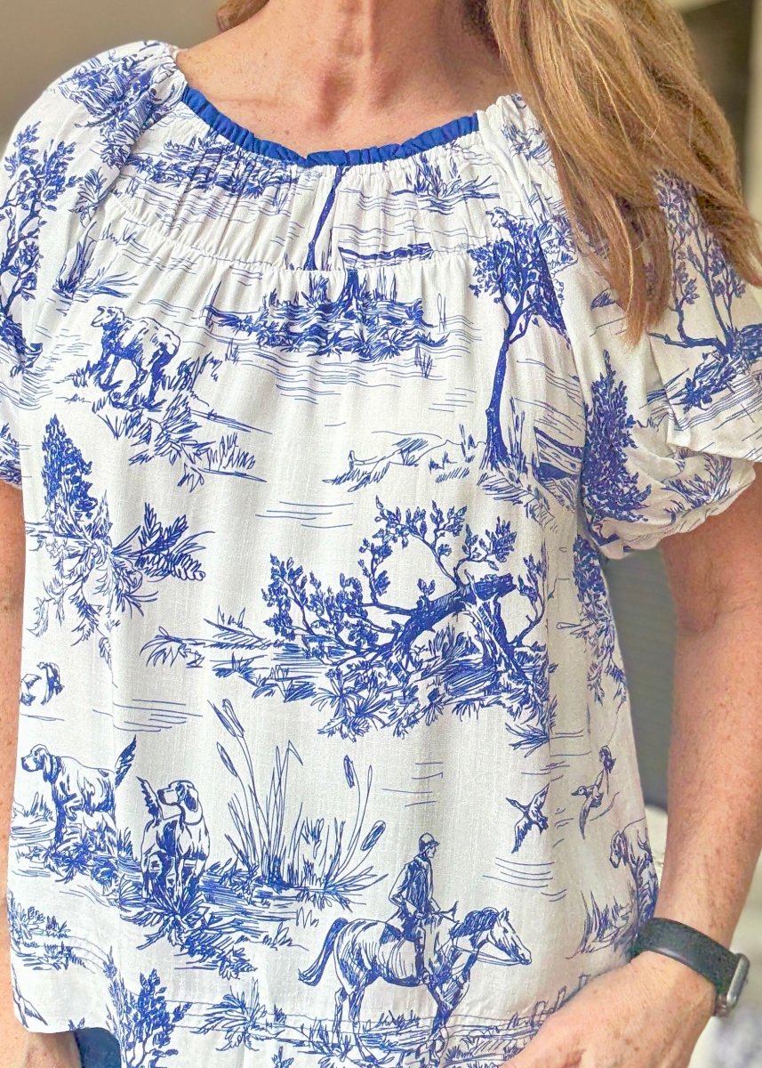 Toile Smock Neck Top - Blue | Umgee - Umgee Top - Jimberly's Boutique - Olive Branch - Mississippi