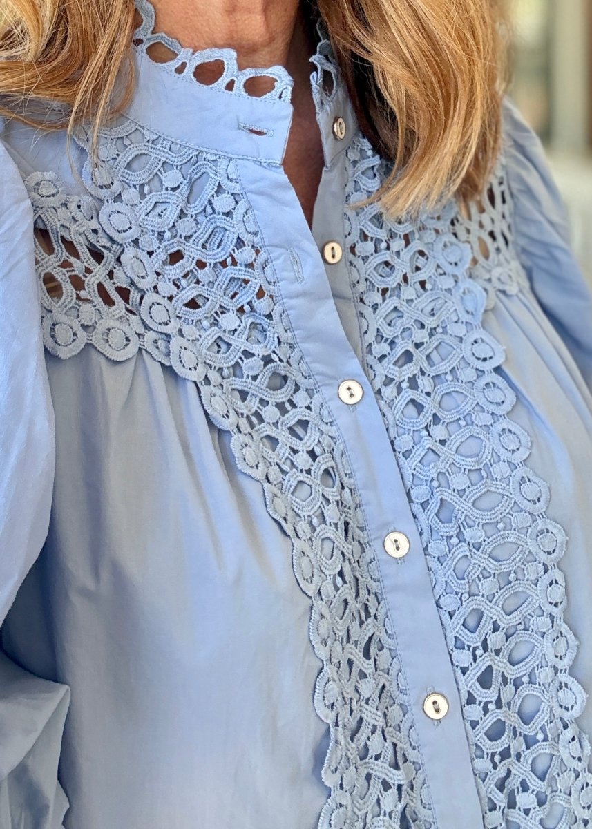 Trim Detail Button Down Blouse - Blue - Jimberly's Boutique - Olive Branch - Mississippi