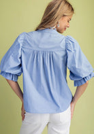 Trim Detail Button Down Blouse - Blue - Jimberly's Boutique - Olive Branch - Mississippi