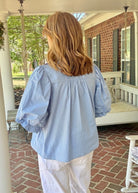 Trim Detail Button Down Blouse - Blue - Jimberly's Boutique - Olive Branch - Mississippi
