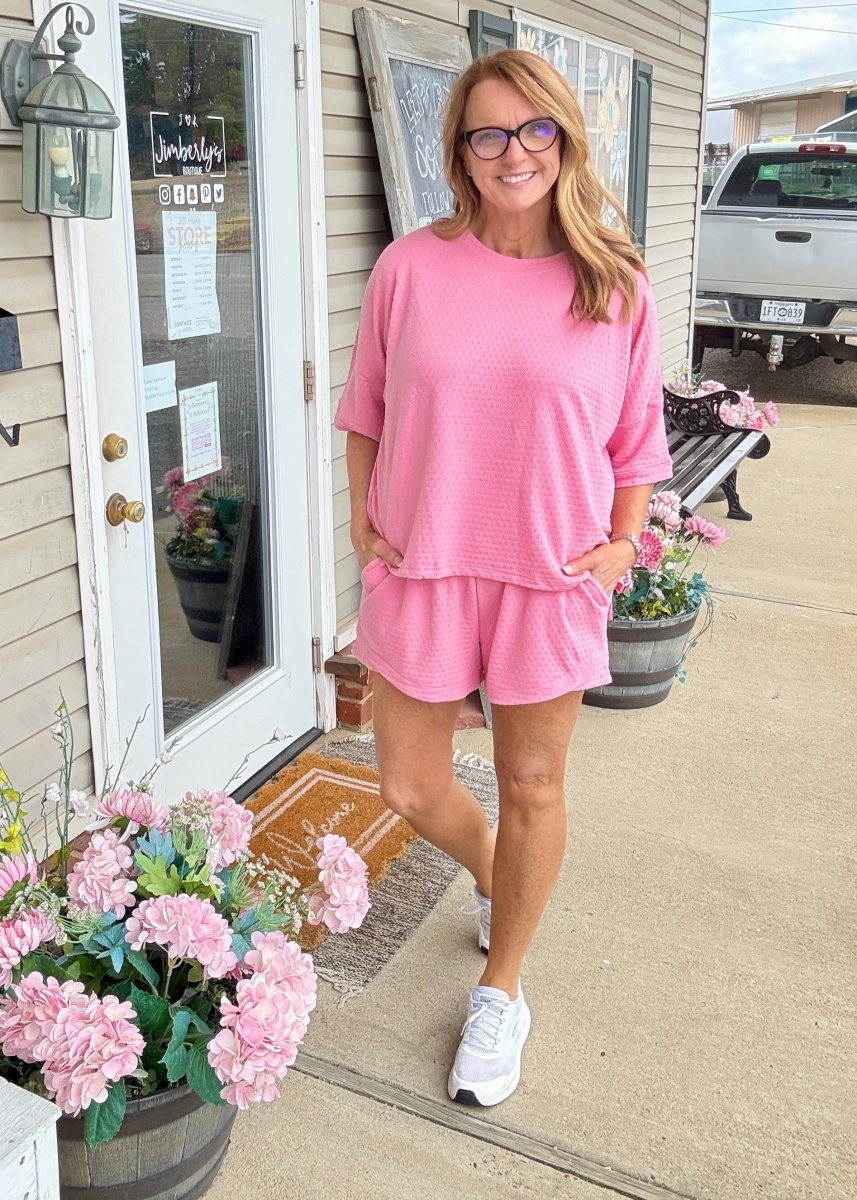 Umgee Jacquard Knit Shorts Set - Pink - short set - Jimberly's Boutique - Olive Branch - Mississippi