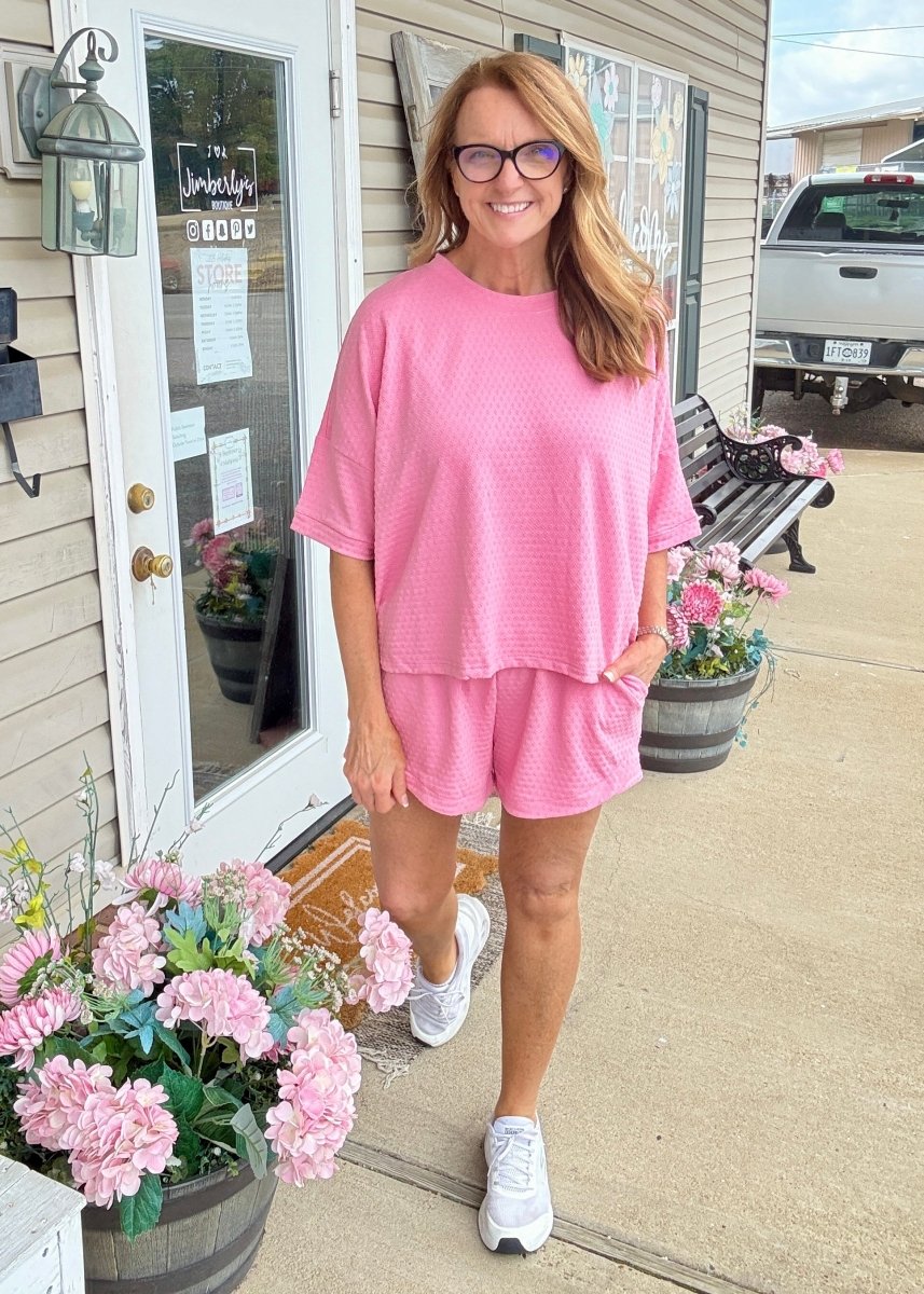 Umgee Jacquard Knit Shorts Set - Pink - short set - Jimberly's Boutique - Olive Branch - Mississippi