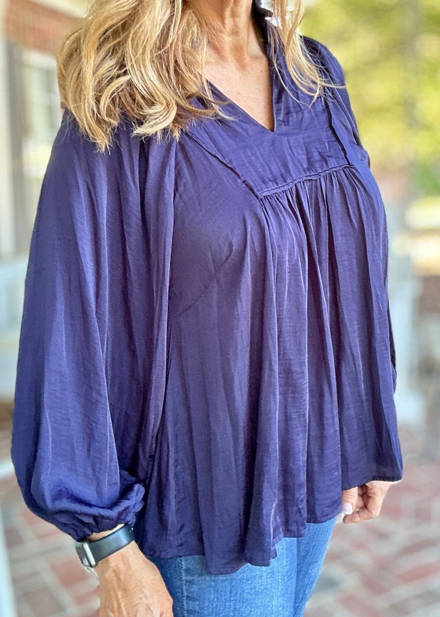 Umgee Satin Dreams Top - Navy - Shirts & Tops - Jimberly's Boutique - Olive Branch - Mississippi