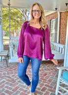 Umgee Satin Square Neck Top - Plum - Shirts & Tops - Jimberly's Boutique - Olive Branch - Mississippi