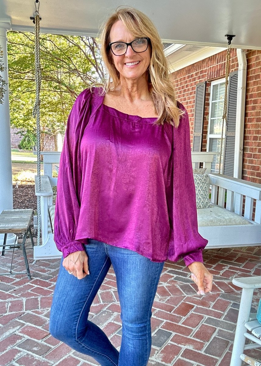 Umgee Satin Square Neck Top - Plum - Shirts & Tops - Jimberly's Boutique - Olive Branch - Mississippi