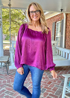 Umgee Satin Square Neck Top - Plum - Shirts & Tops - Jimberly's Boutique - Olive Branch - Mississippi