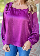 Umgee Satin Square Neck Top - Plum - Shirts & Tops - Jimberly's Boutique - Olive Branch - Mississippi
