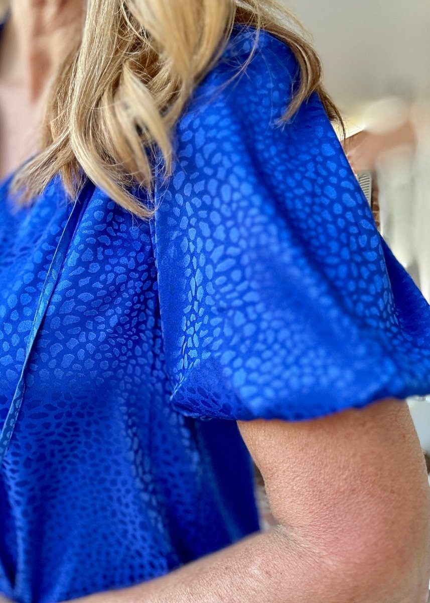 Umgee Smocked Animal Print Top - Cobalt - Shirts & Tops - Jimberly's Boutique - Olive Branch - Mississippi