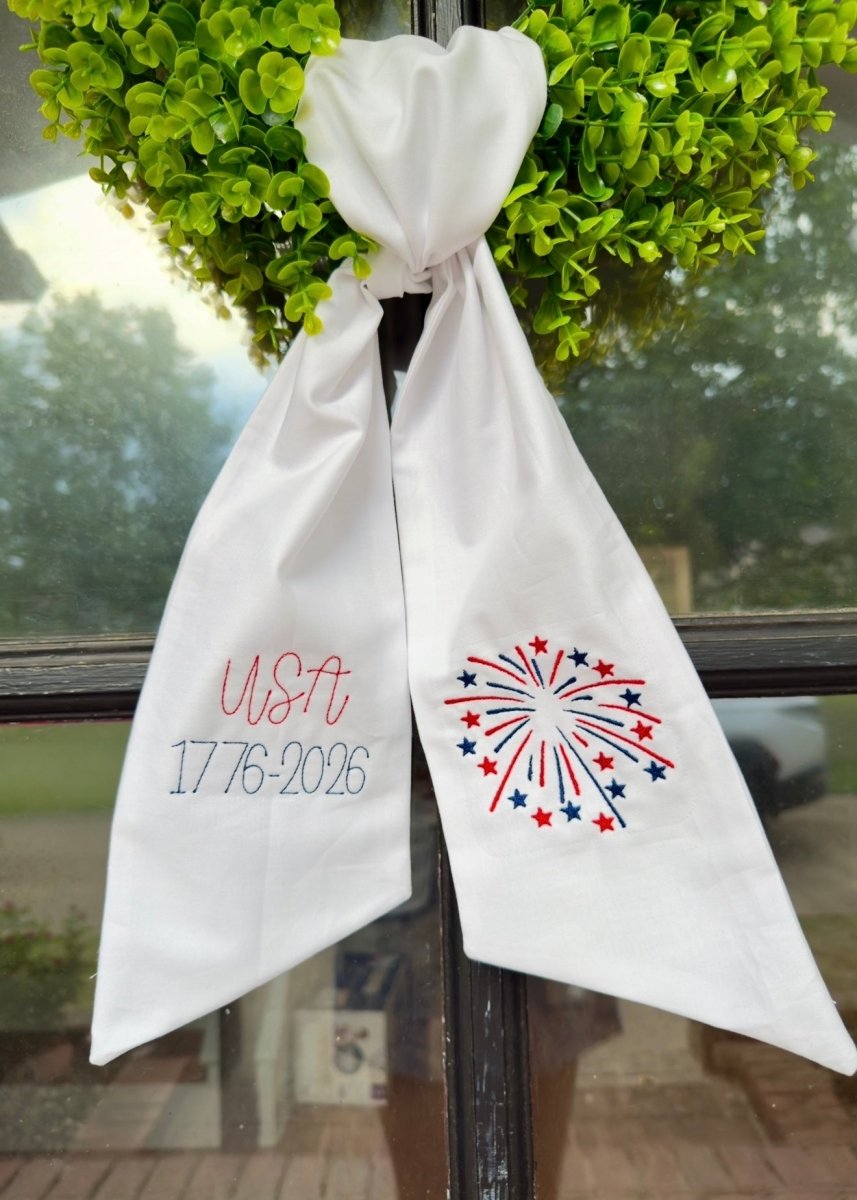 USA/Fireworks Handmade Wreath Sash - Embroidered - Wreath Sash - Jimberly's Boutique - Olive Branch - Mississippi