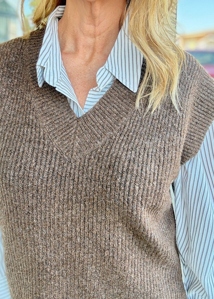V Neck Sweater Vest - Brown - Jimberly's Boutique-Olive Branch-Mississippi