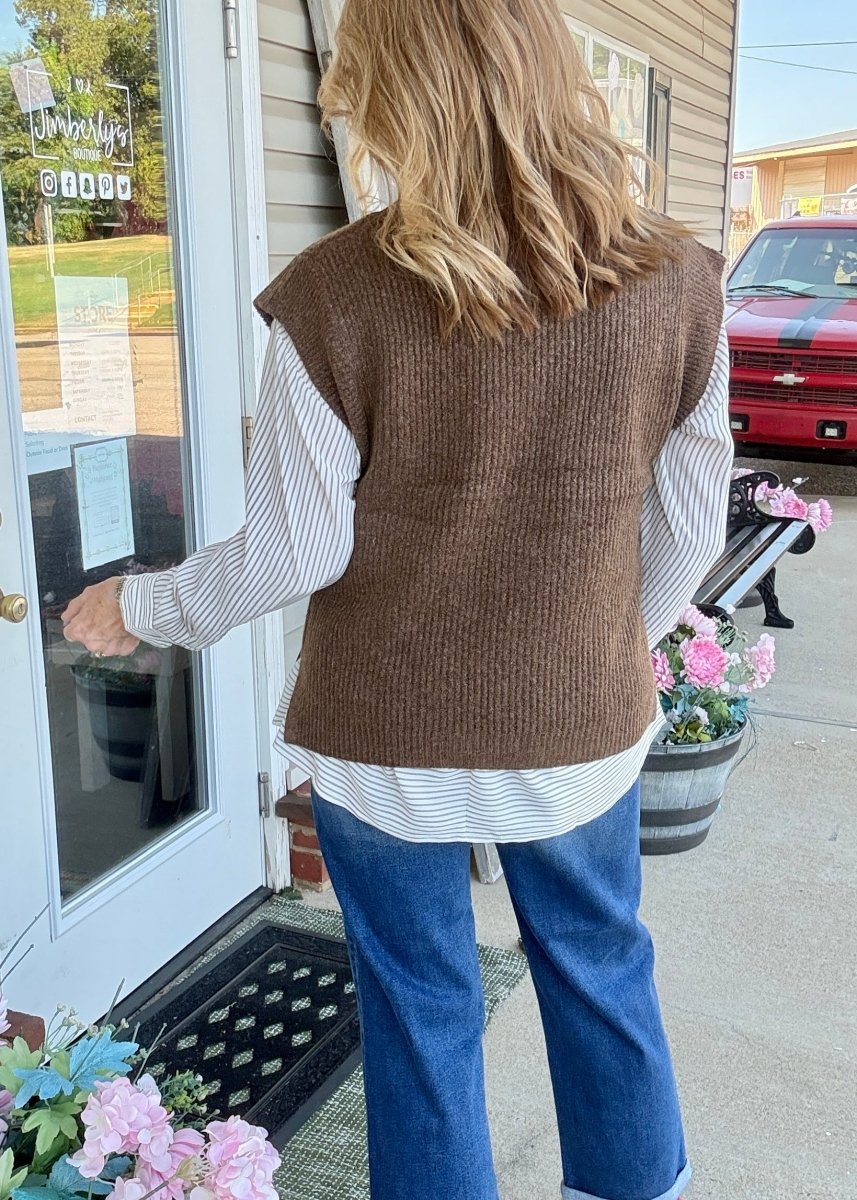 V Neck Sweater Vest - Brown - Jimberly's Boutique-Olive Branch-Mississippi