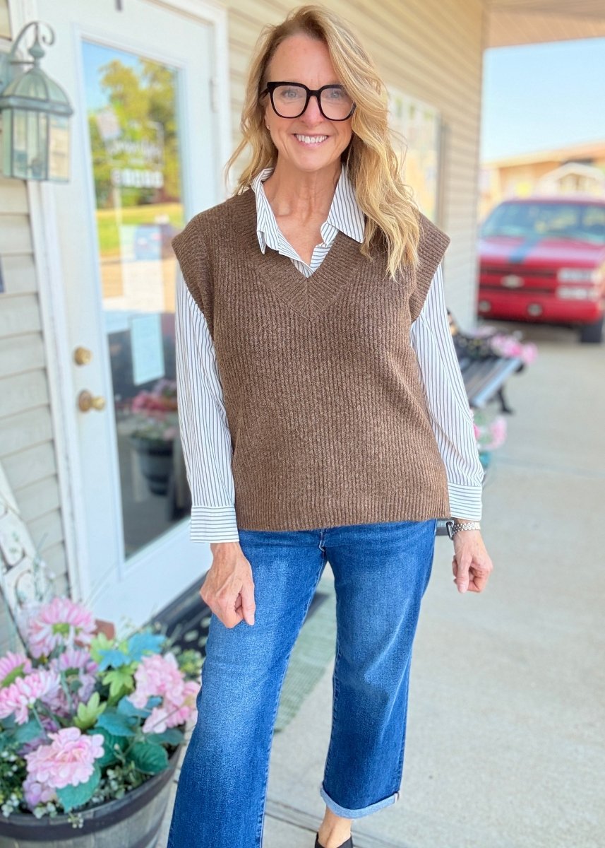 V Neck Sweater Vest - Brown - Jimberly's Boutique-Olive Branch-Mississippi