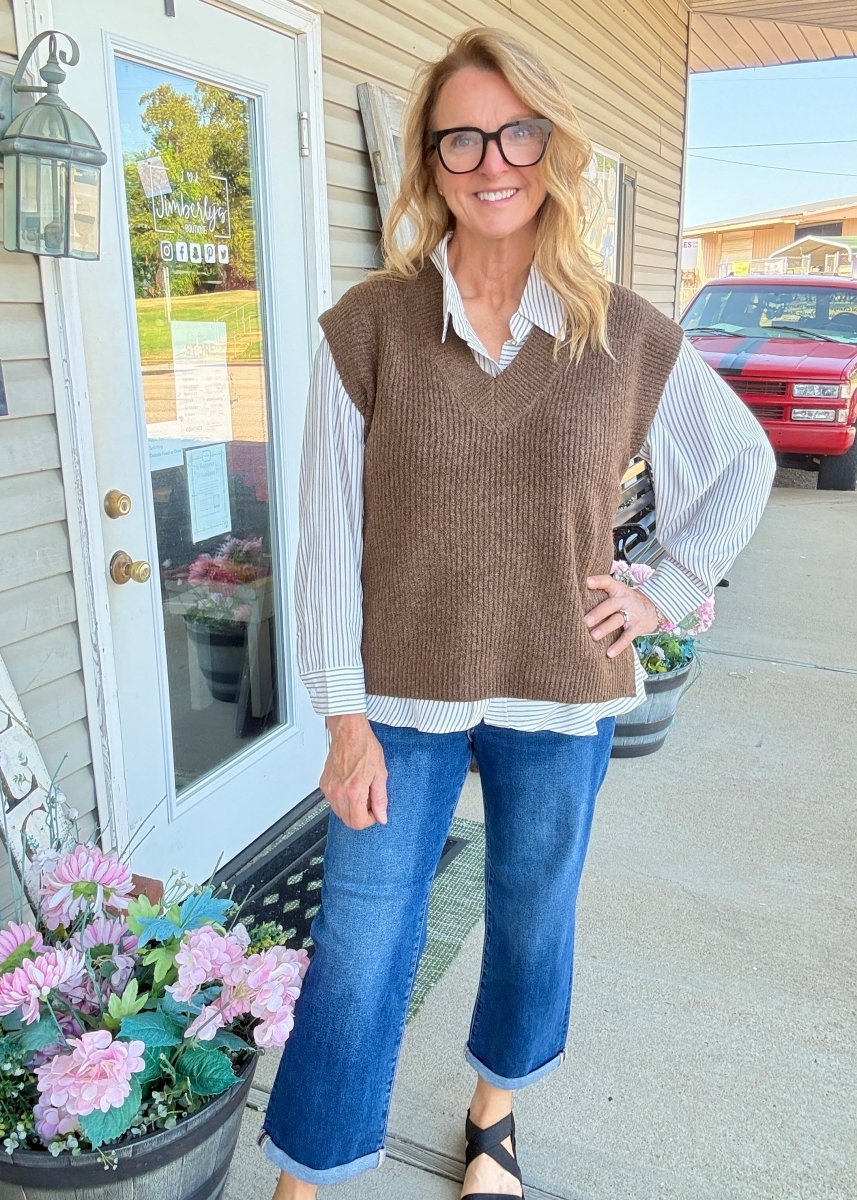 V Neck Sweater Vest - Brown - Jimberly's Boutique-Olive Branch-Mississippi