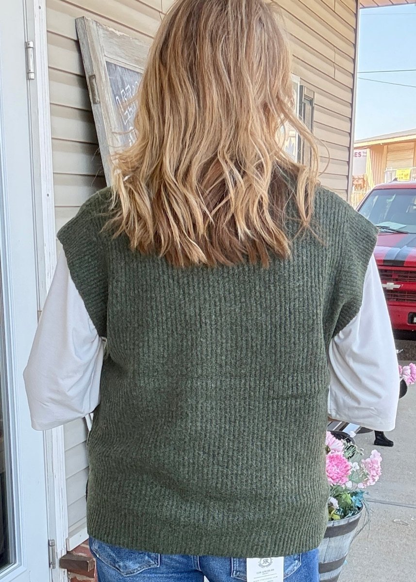 V Neck Sweater Vest - Dark Olive - Jimberly's Boutique-Olive Branch-Mississippi