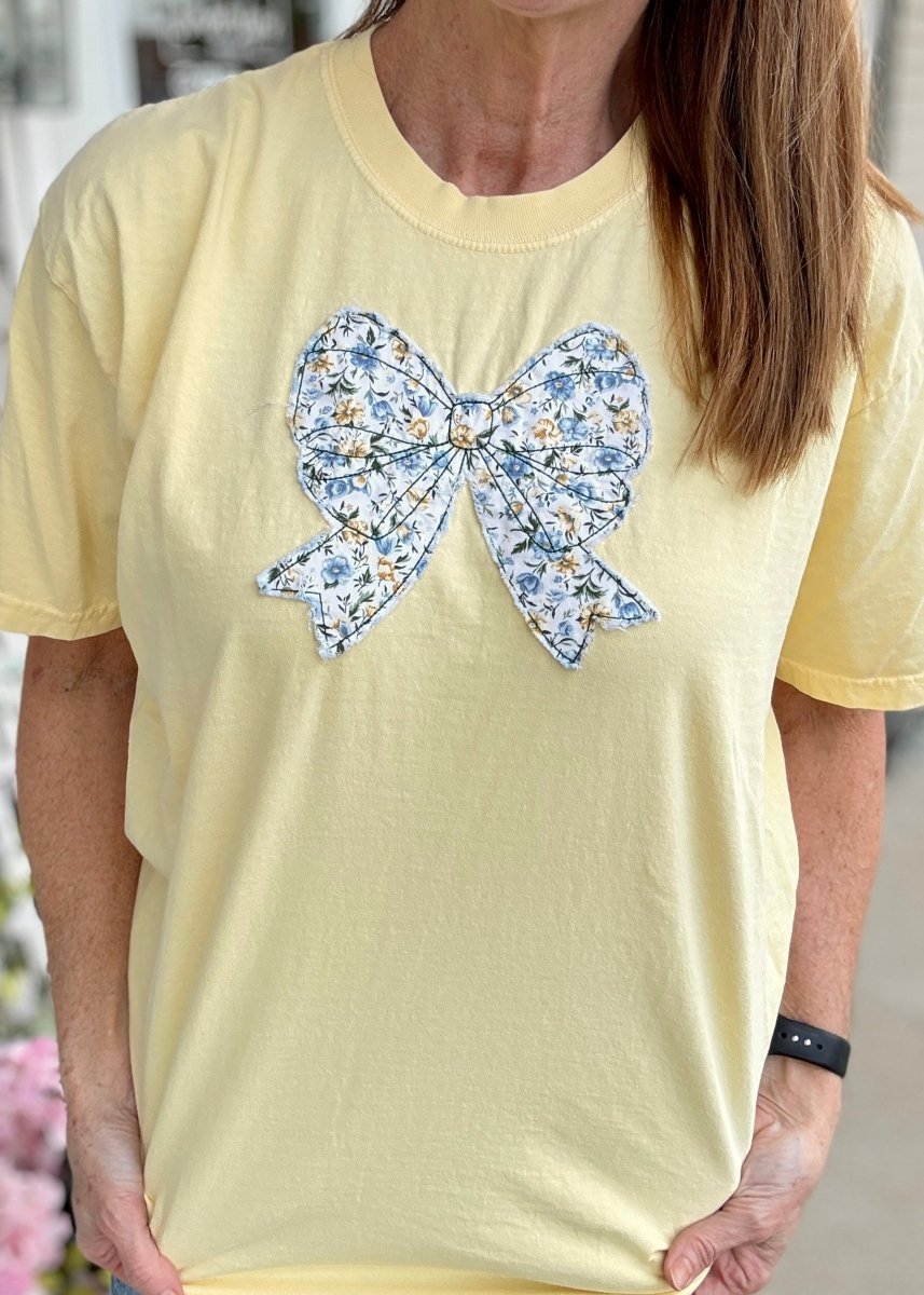 Vintage Bow Applique' T Shirt - Butter - casual t shirt - Jimberly's Boutique - Olive Branch - Mississippi