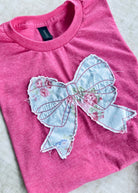 Vintage Bow Applique' T Shirt - Heather Hot Pink | Gildan Softstyle - casual t shirt - Jimberly's Boutique - Olive Branch - Mississippi
