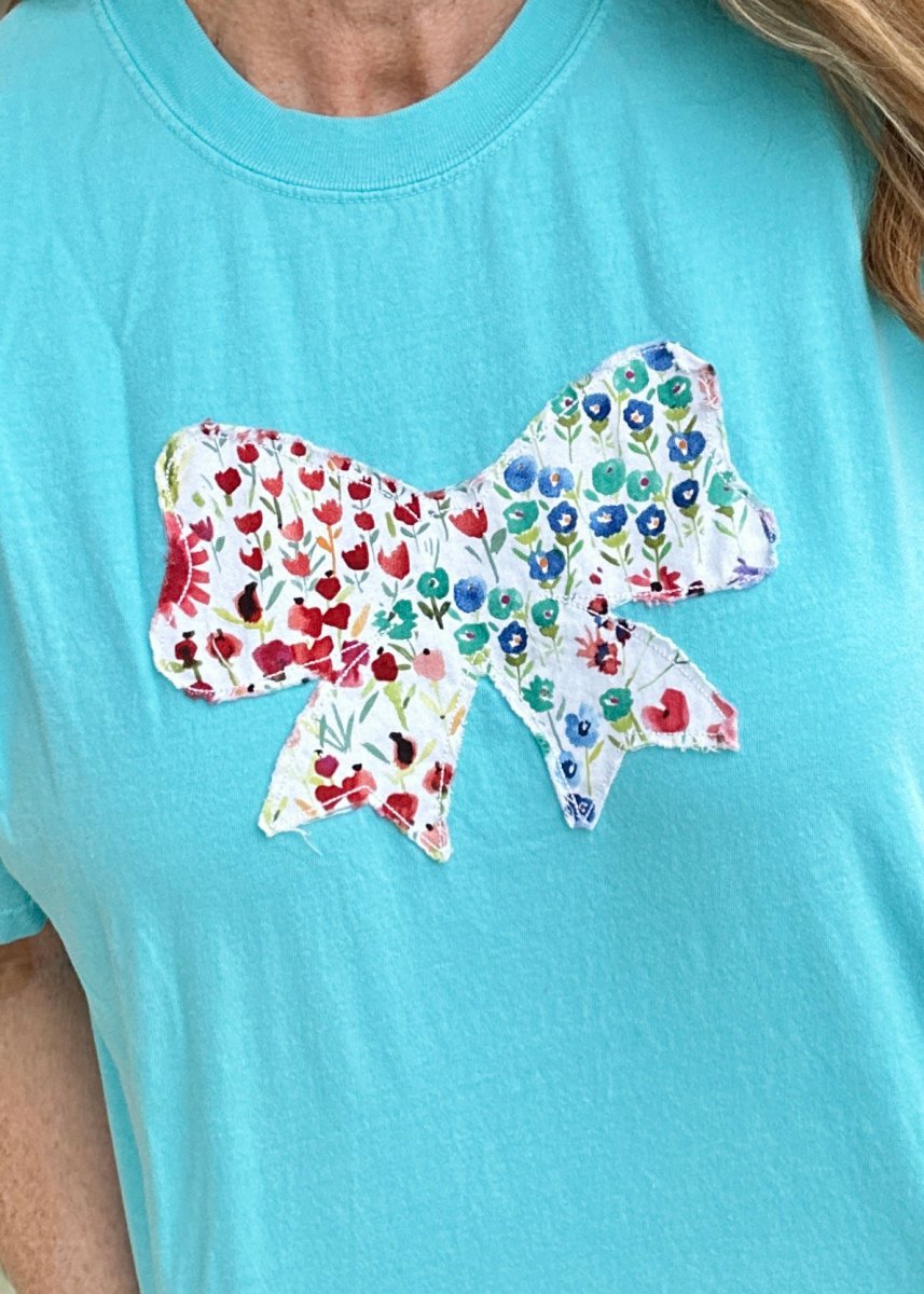 Vintage Bow Applique' T Shirt - Lagoon | Comfort Colors - casual t shirt - Jimberly's Boutique - Olive Branch - Mississippi