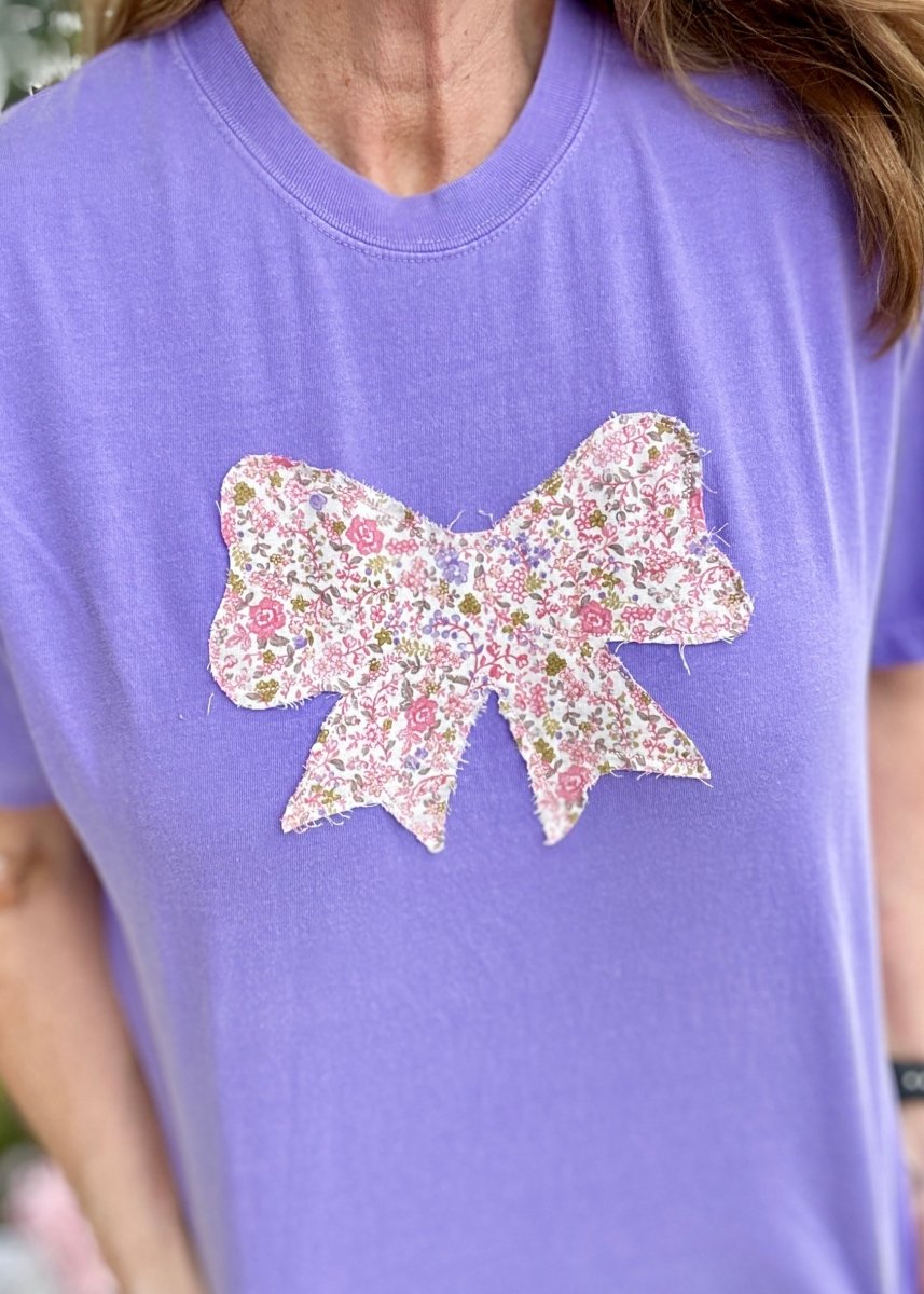 Vintage Bow Applique' T Shirt - Violet | Comfort Colors - casual t shirt - Jimberly's Boutique - Olive Branch - Mississippi