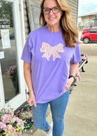 Vintage Bow Applique' T Shirt - Violet | Comfort Colors - casual t shirt - Jimberly's Boutique - Olive Branch - Mississippi