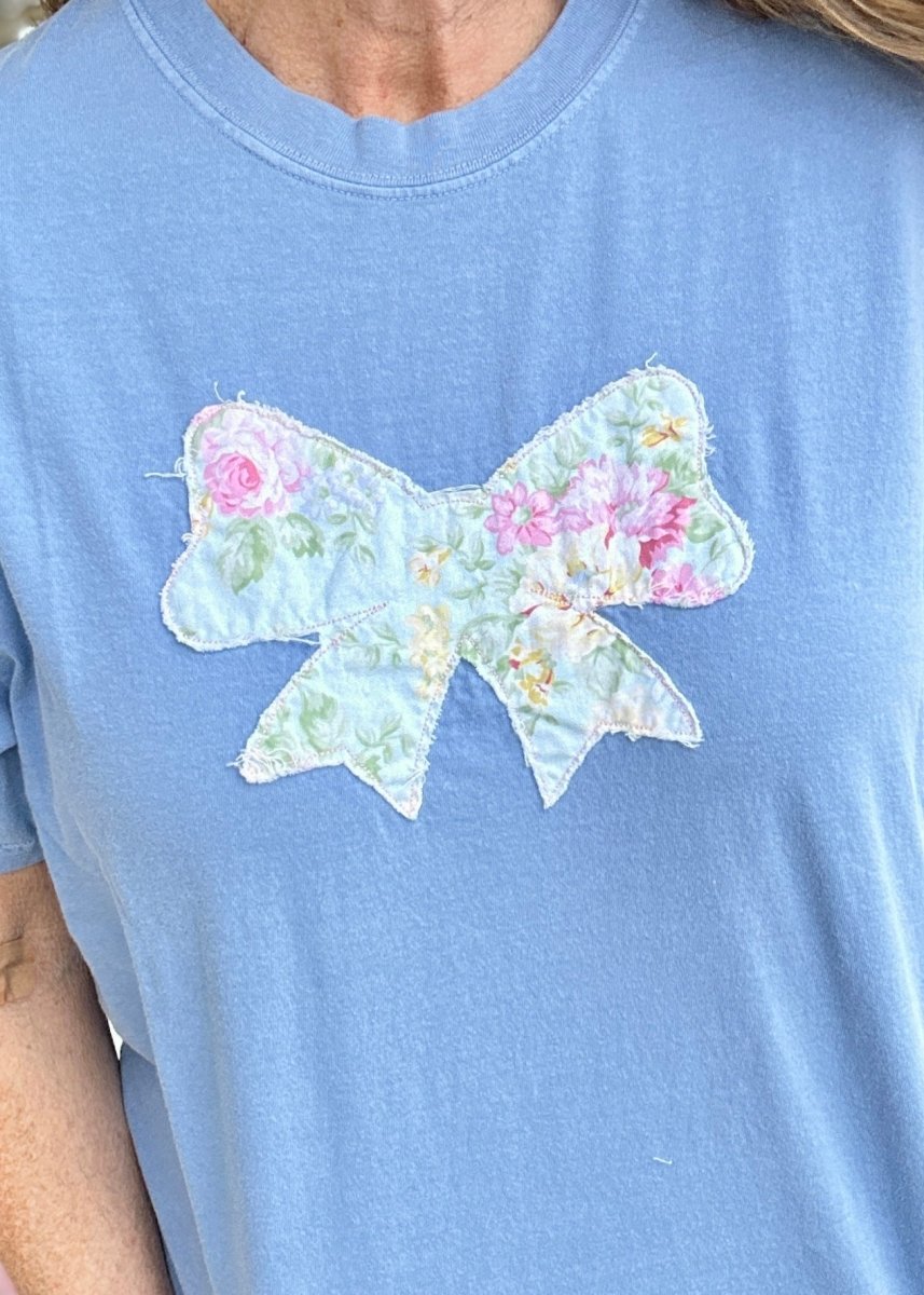 Vintage Bow Applique' T Shirt - Washed Denim | Comfort Colors - casual t shirt - Jimberly's Boutique - Olive Branch - Mississippi