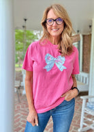 Vintage Bow Applique' T Shirt - Watermelon | Comfort Colors - casual t shirt - Jimberly's Boutique - Olive Branch - Mississippi