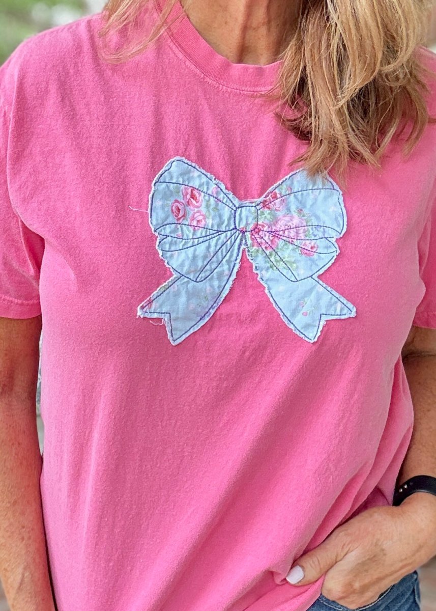 Vintage Bow Applique' T Shirt - Watermelon | Comfort Colors - casual t shirt - Jimberly's Boutique - Olive Branch - Mississippi