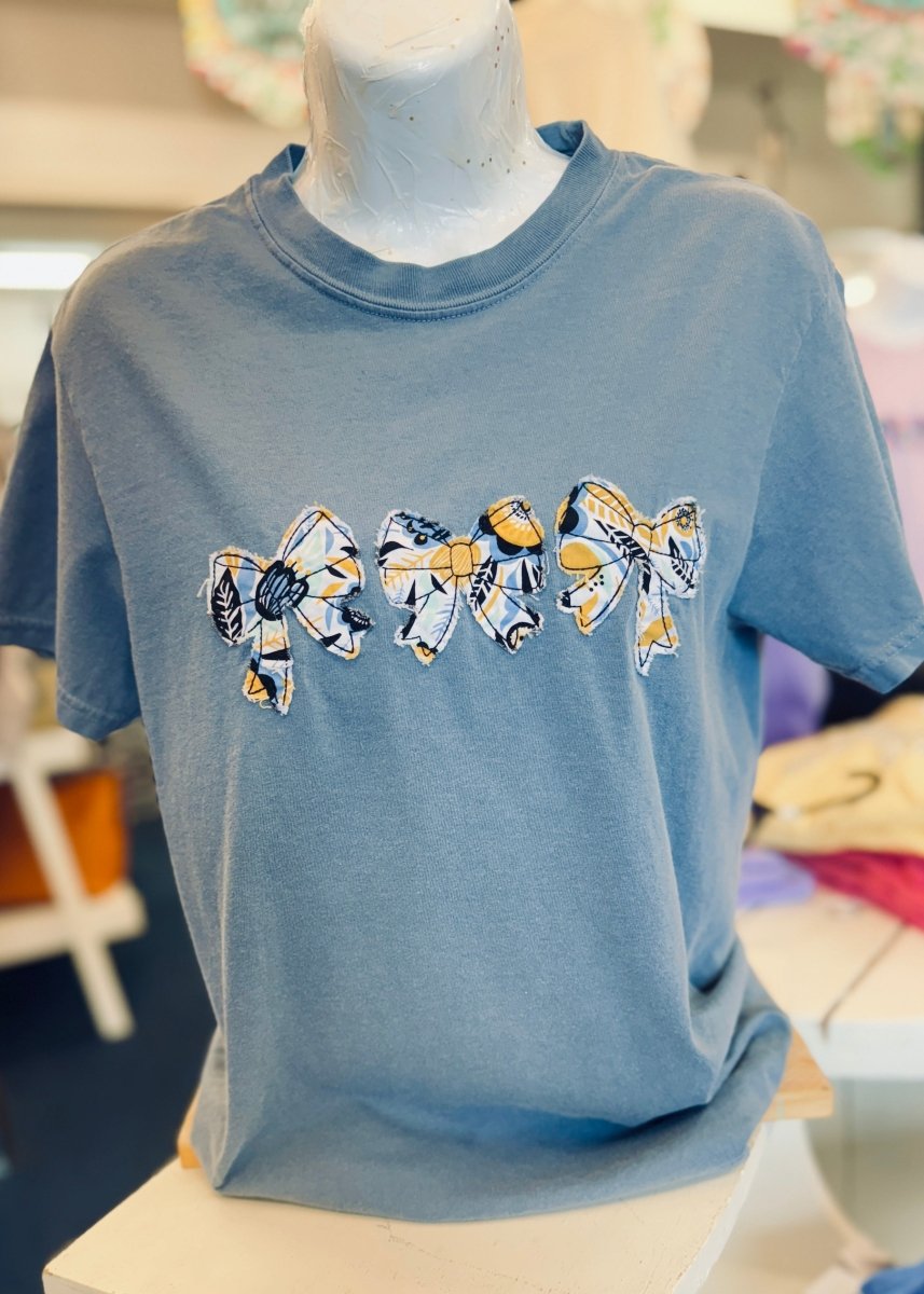 Vintage Triple Bow Applique' T Shirt - Blue Jean - casual t shirt - Jimberly's Boutique - Olive Branch - Mississippi