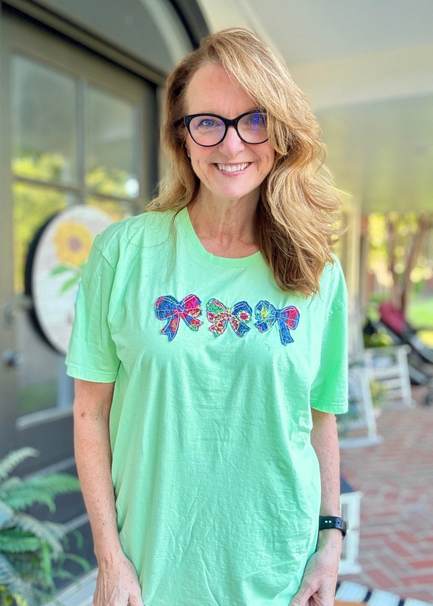 Vintage Triple Bow Applique' T Shirt - Mint - casual t shirt - Jimberly's Boutique - Olive Branch - Mississippi
