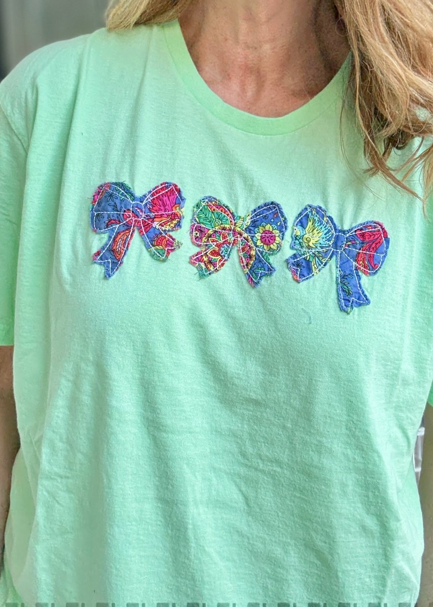 Vintage Triple Bow Applique' T Shirt - Mint - casual t shirt - Jimberly's Boutique - Olive Branch - Mississippi