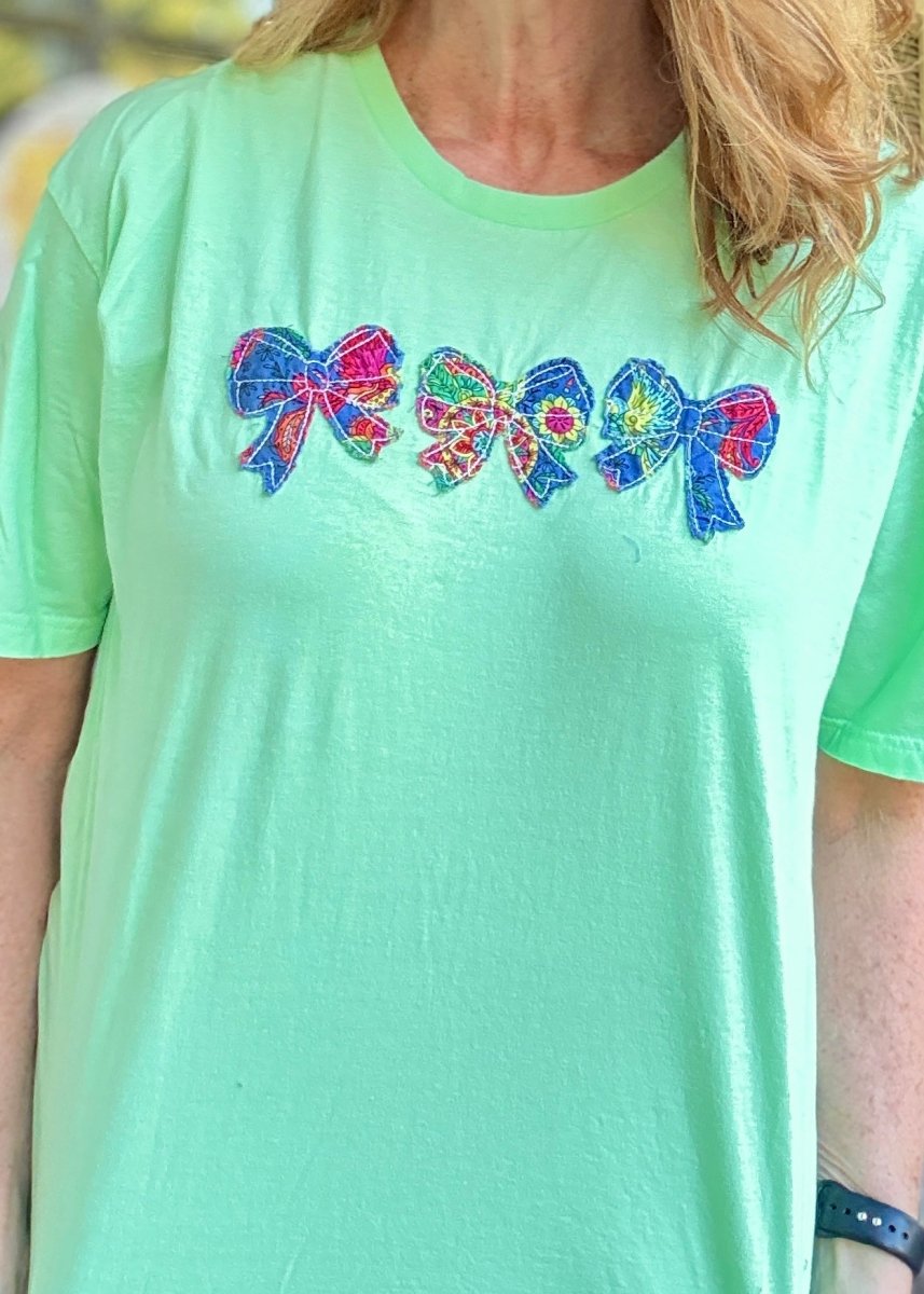 Vintage Triple Bow Applique' T Shirt - Mint - casual t shirt - Jimberly's Boutique - Olive Branch - Mississippi