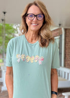 Vintage Triple Bow Applique' T Shirt - Sage Green | Gildan Softstyle - casual t shirt - Jimberly's Boutique - Olive Branch - Mississippi